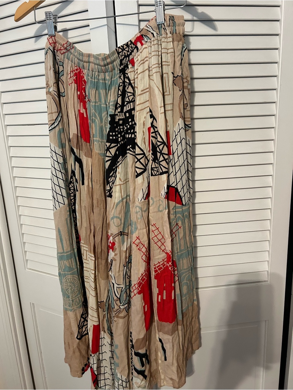 Bohemian Printed Maxi Skirt in Beige, Red & Teal